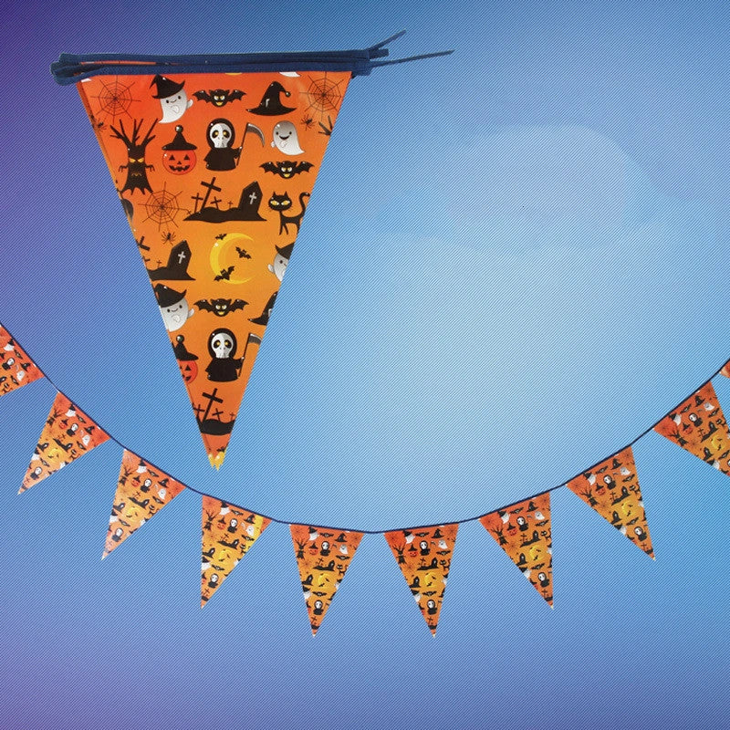 Vibrant Halloween paper bunting with ghosts, pumpkins, and witches for Kiwi celebrations and parties