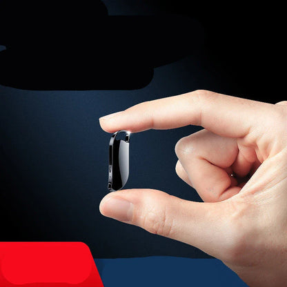 Keychain Digital Voice Recorder in black and silver with voice-activated recording feature