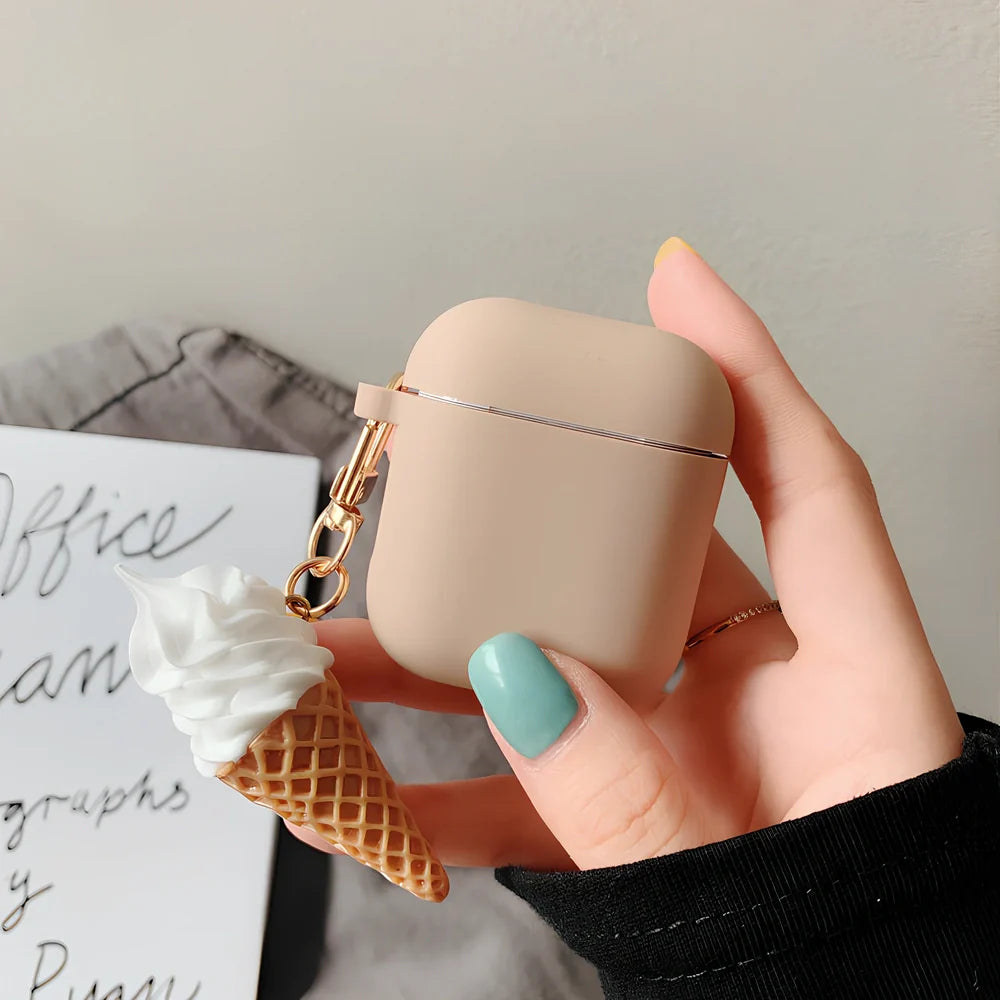 Silicone protector case for AirPods 2 in cylinder ice cream photo colour design, 6 cm length
