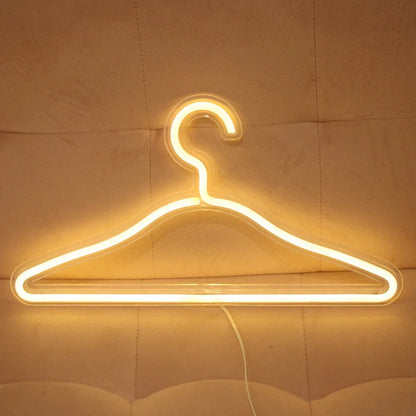 LED Neon Light Sign Clothes Stand USB Powered Hanger in white, pink, and warm light options