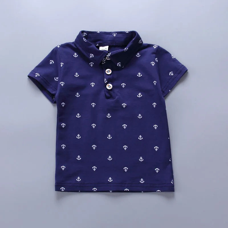 Anchor print cotton children's summer pants set with short sleeves in multiple colours