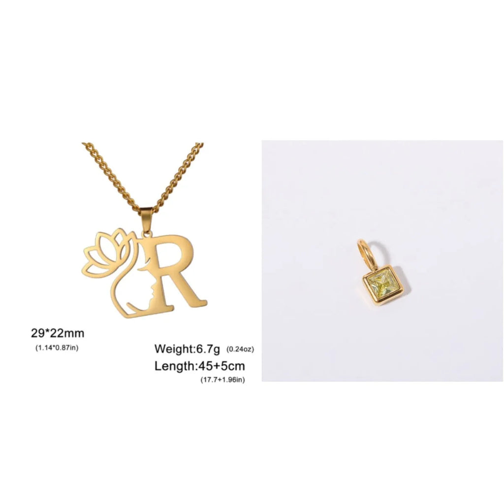 Stainless steel necklace with cross chain design and a pendant, available in gold or steel colour.