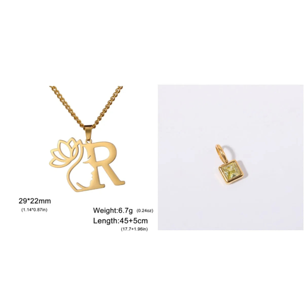 Stainless steel necklace with cross chain design and a pendant, available in gold or steel colour.