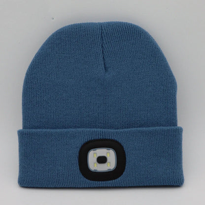 LED knit hat in various colors with integrated light for night safety