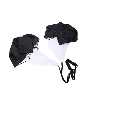 Black 56 inch speed training parachute with adjustable belt providing 15-33 pounds resistance for running
