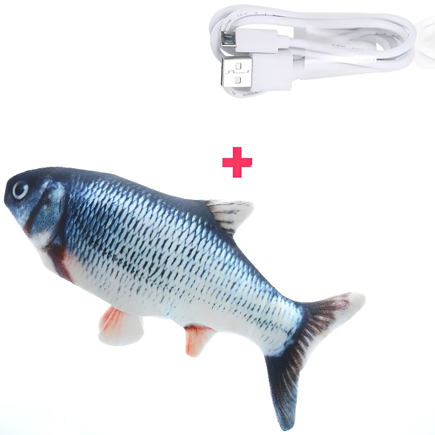 Electric flopping fish cat toy in clownfish design, 30cm long, USB rechargeable with touch sensor for play activation