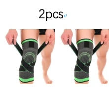 3D Sports Knee Pad in black, red, orange, and green with double beams for meniscus protection