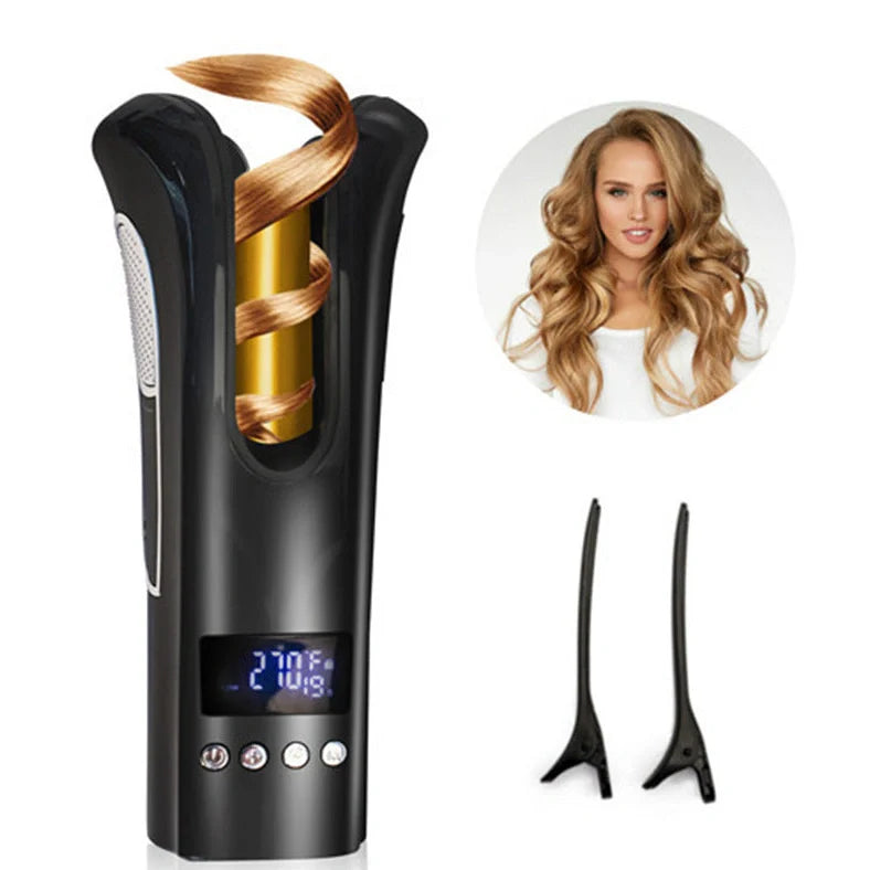Automatic curling iron with gold ceramic heat conductor and 15-section temperature control for precise 80-210℃ styling of wet or dry hair in 1-2 minutes