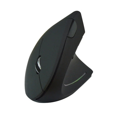 Ergonomic vertical wireless mouse in black and brown with 6 buttons and 10m range