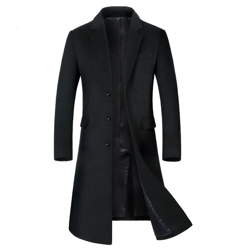 Men's woolen jacket in black, winter coat with woolen cloth fabric