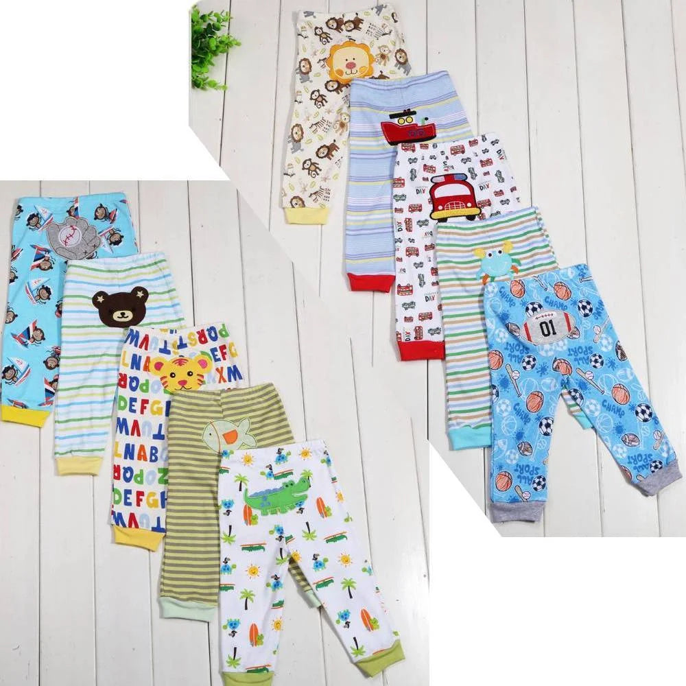 Cotton cartoon print children's leggings set of 5, soft and durable for babies 0-2 years