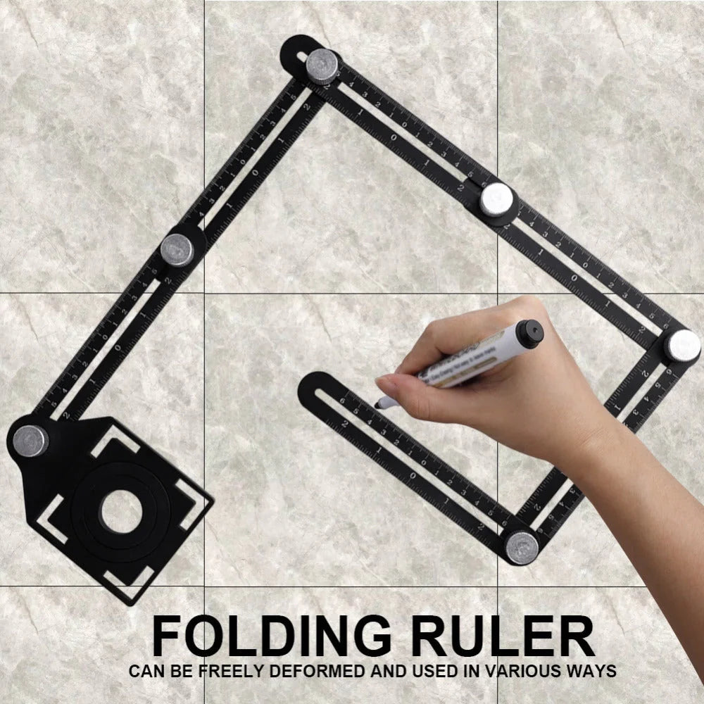 Aluminum alloy six-folding multi-angle measuring ruler for precise tile and flooring layouts