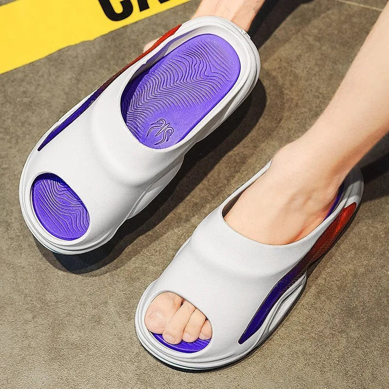Men's EVA outdoor casual sandals in White Blue, White Green, and White Purple, sizes 38 to 45