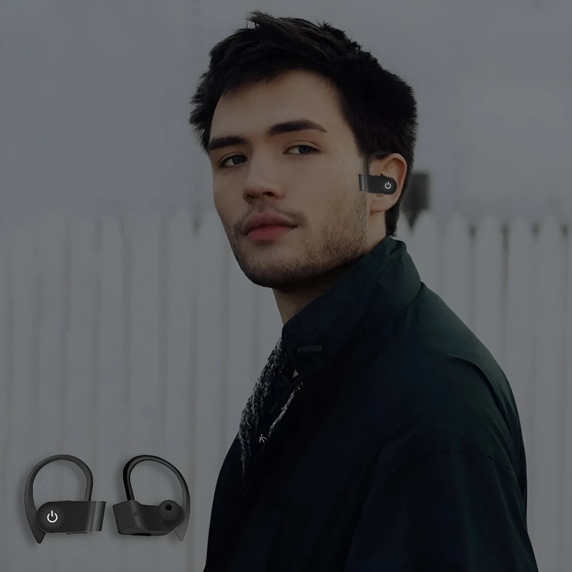 Black wireless Bluetooth V5.0 in-ear headphones with ergonomic silicone tips.