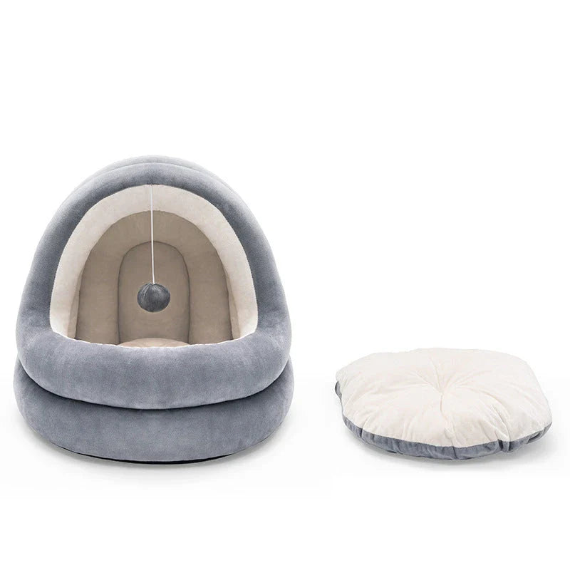Crystal velvet cat house bed with removable mattress for pets