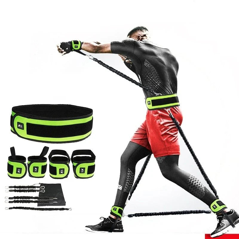 Leg squat boxing combat training resistance bands in orange, pink, and green
