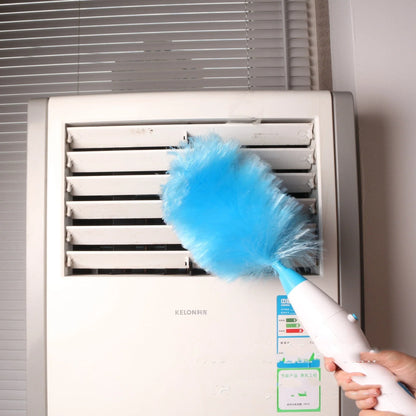 Adjustable electric feather duster with motorized feathers for effortless cleaning of furniture, blinds, and hard-to-reach areas