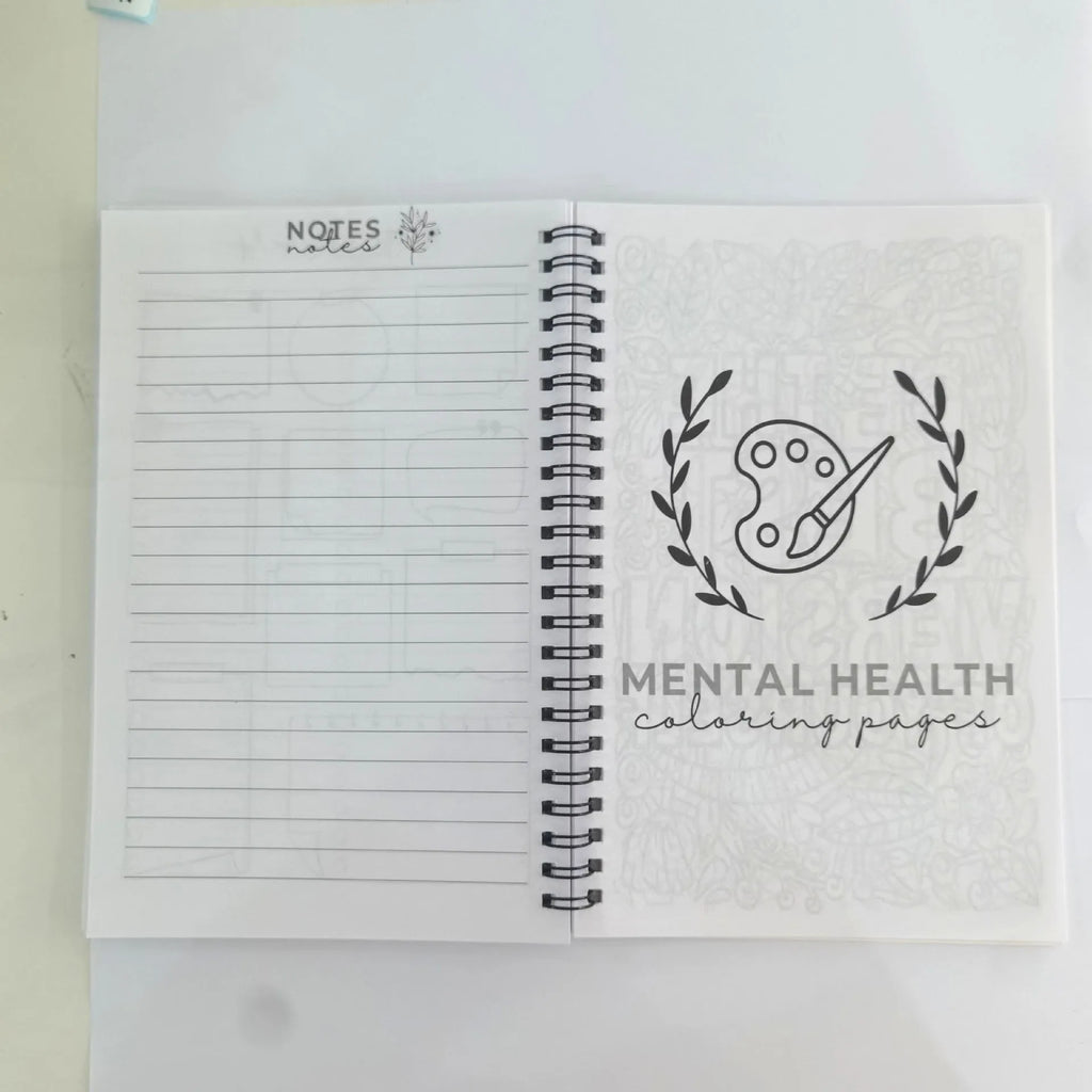 Pink brain mental health planning notepad with coil binding, A5 size, paper cover