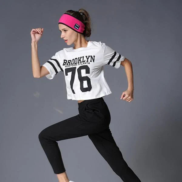 Wireless Bluetooth headband for fitness and yoga in rose red, deep blue, black, and gray