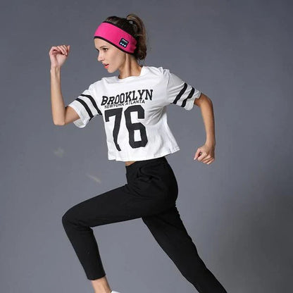 Wireless Bluetooth headband for fitness and yoga in rose red, deep blue, black, and gray