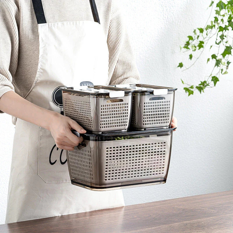 Premium refrigerator storage organizer for produce, designed to keep fruits and vegetables fresh and organized in the fridge