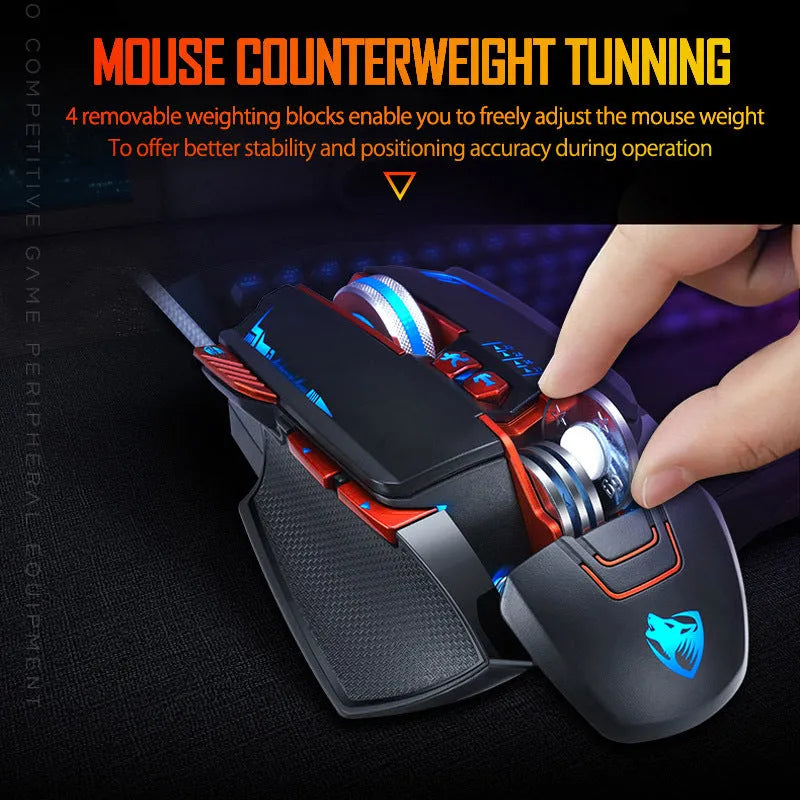 Thunder Wolf V9 wired gaming mouse, black, with USB cable, ergonomic shape, 6 buttons and scroll wheel