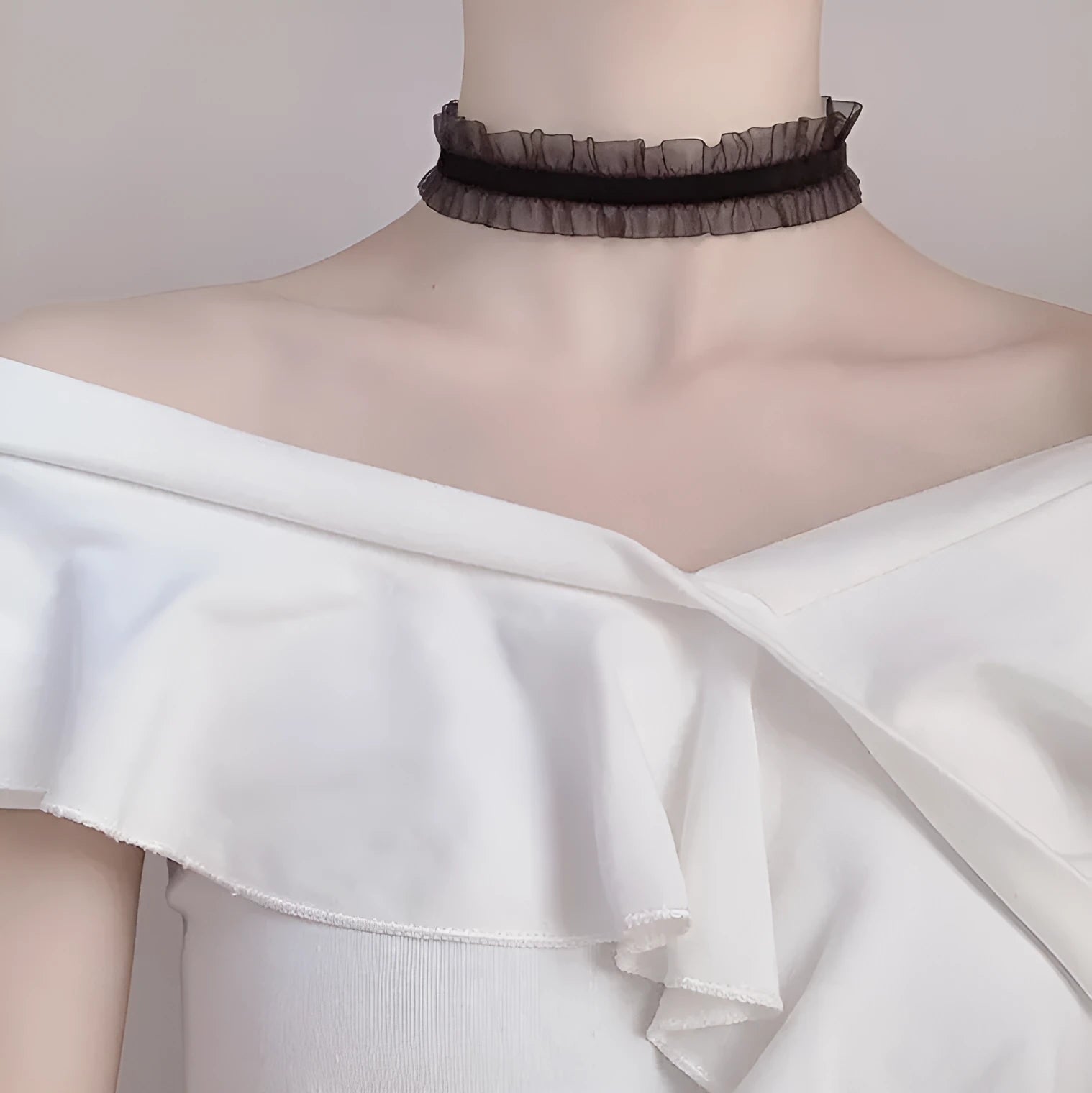 Alloy velvet ruffled floral pendant necklace on a snake bone chain in light coffee colour.