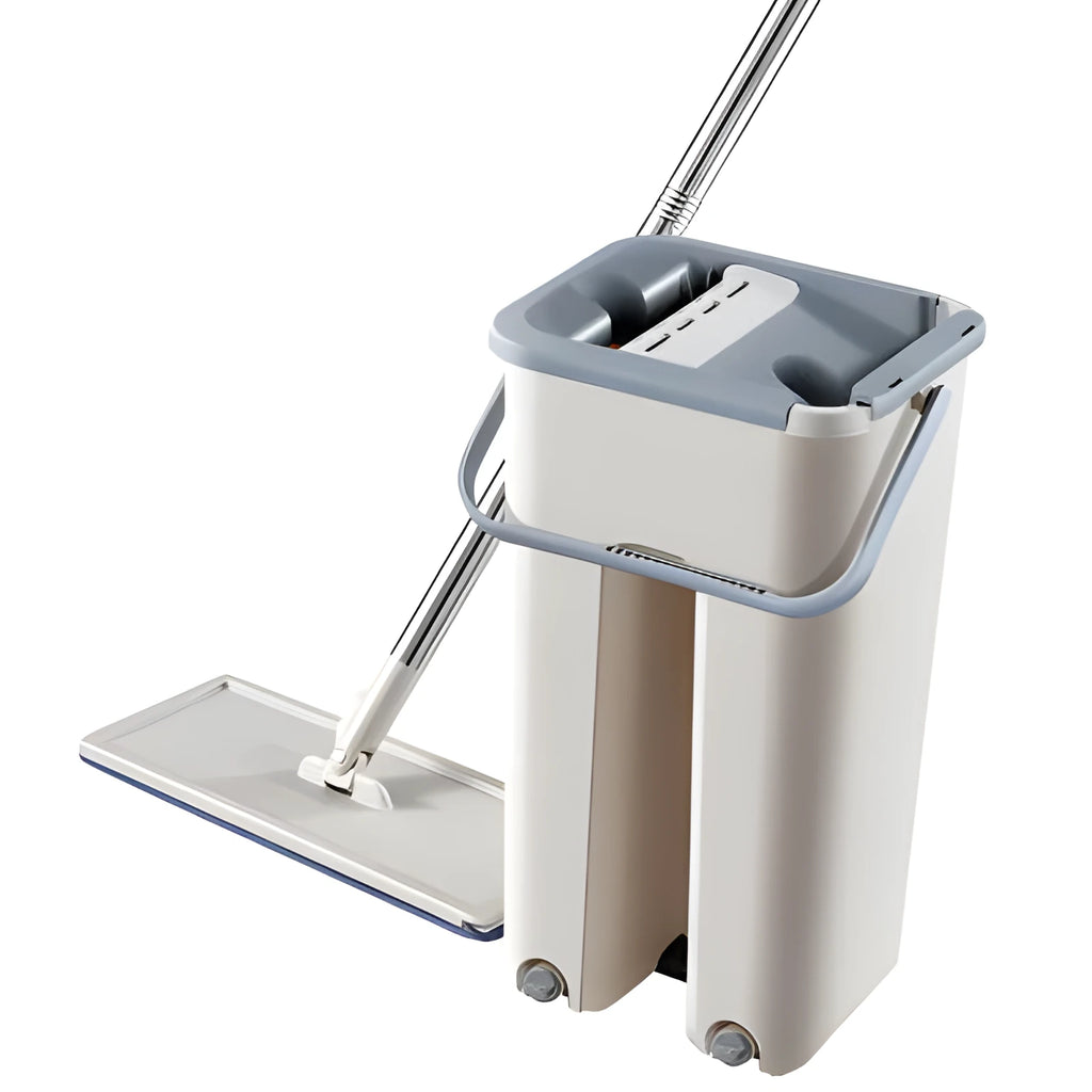 Microfiber flat mop with 360-degree rotating head and bucket for wooden and tile floor cleaning