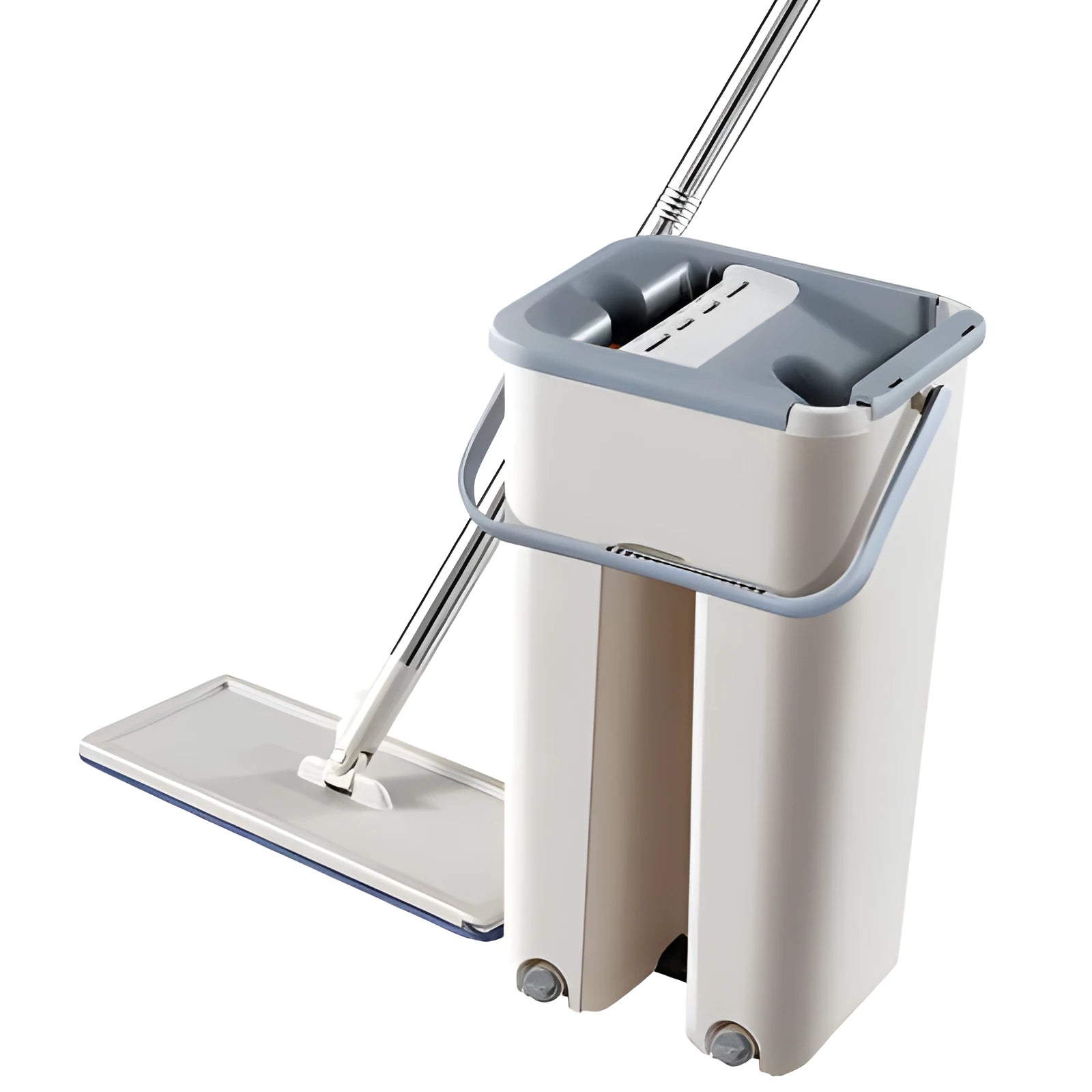 Microfiber flat mop with 360-degree rotating head and bucket for wooden and tile floor cleaning
