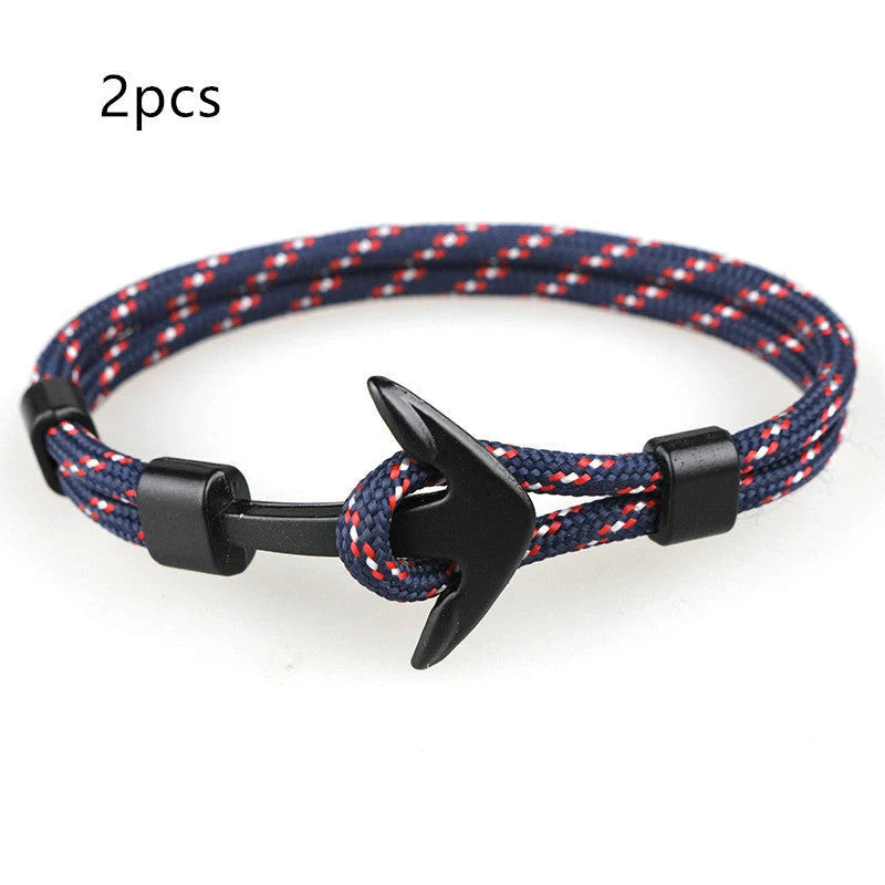 Nautical anchor bracelet with brass details and cotton rope, 21cm length