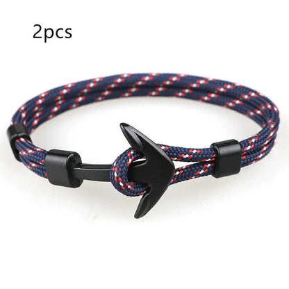 Nautical anchor bracelet with brass details and cotton rope, 21cm length