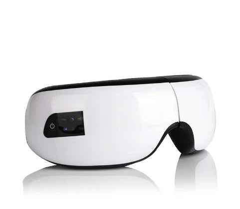 Bluetooth Music Eye Massager with air pressure and hot compress features in a compact leather case
