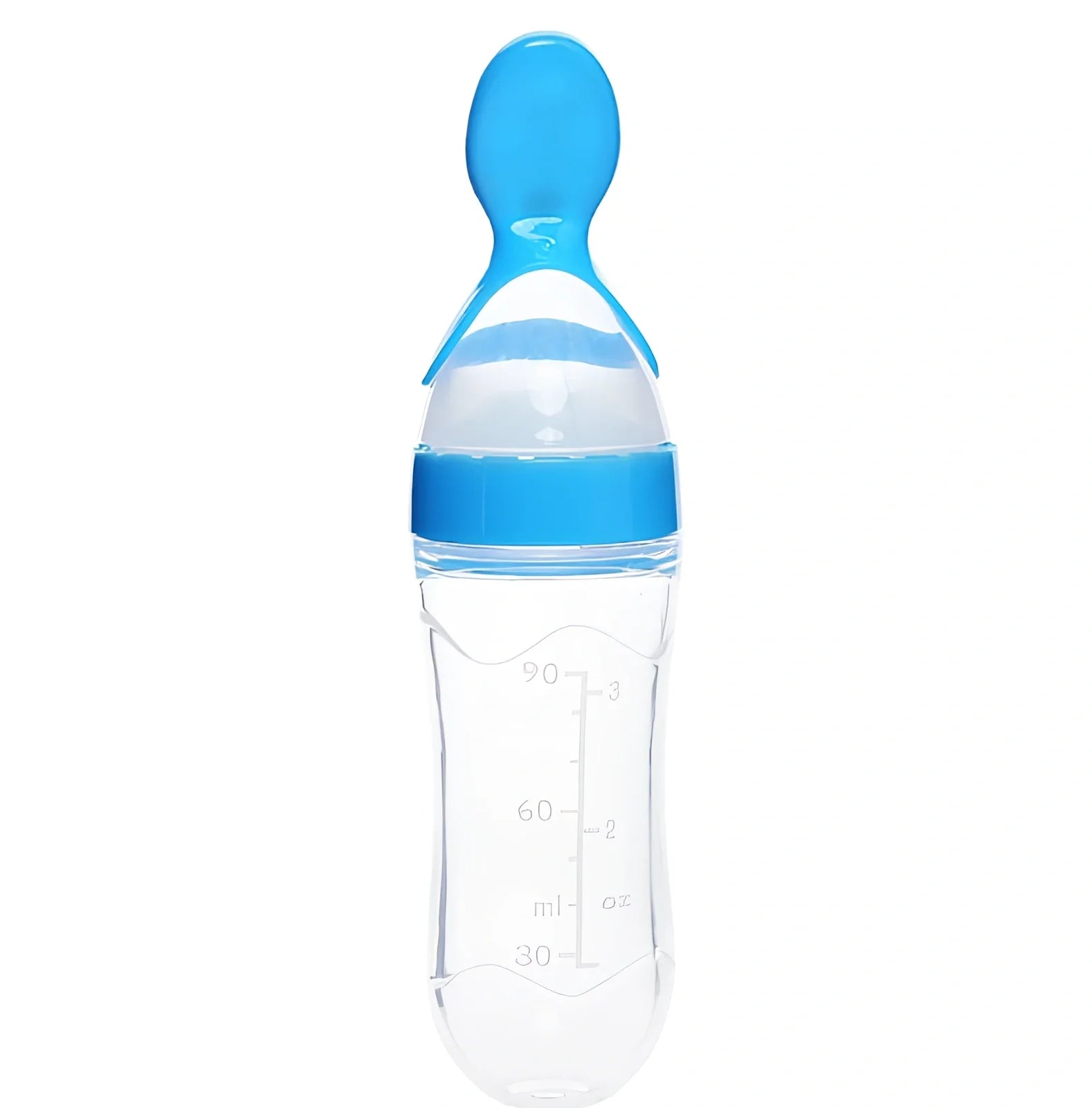 Blue baby spoon bottle feeder, 120ml capacity, food-grade silicone and PP, for 3 months semi-liquid feeding