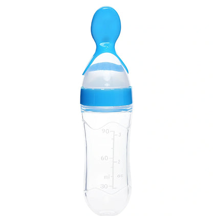 Blue baby spoon bottle feeder, 120ml capacity, food-grade silicone and PP, for 3 months semi-liquid feeding