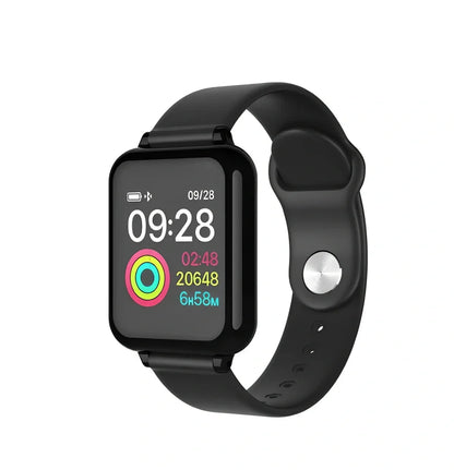 B57 smart sports watch in black with 1.3 inch IPS screen, M/L strap for 150-200mm wrists, health monitoring features