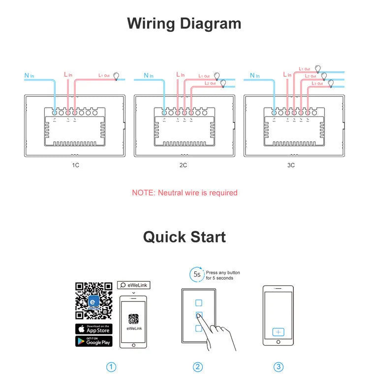 Smart wall switch with tempered glass touch panel, 120mm mounting hole spacing, white finish