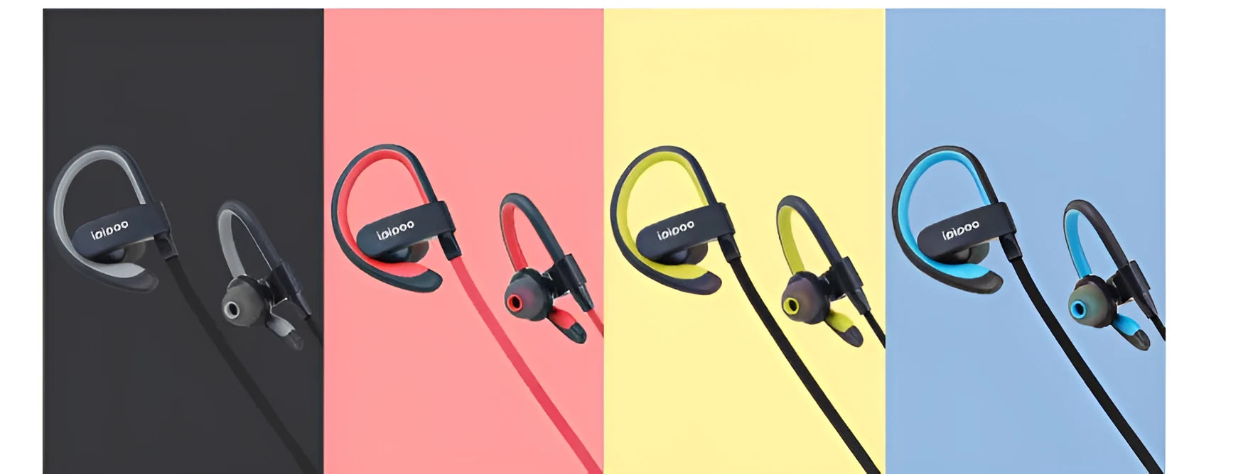 Blue wireless sports headphones with earplug design shown from the side.