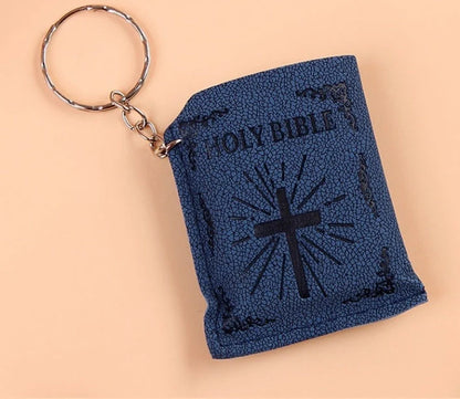 Mini Holy Bible Keychain with Jesus Cross in PVC colour leather, dimensions 4.5x6.0cm