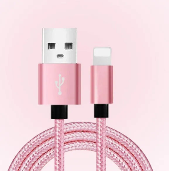 Nylon woven data cable in gold colour, compatible with Apple and Android, 1m length