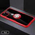 Black PU protective back cover case for iPhone mounted in a car holder, showing full access to charging port and buttons.