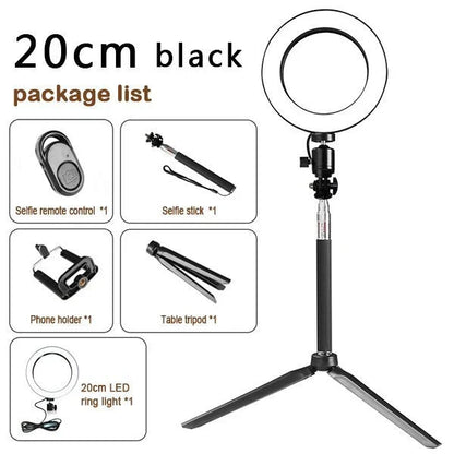 A versatile lighting kit for iPhone, including a ring light, tripod, and accessories to enhance mobile photography and videography