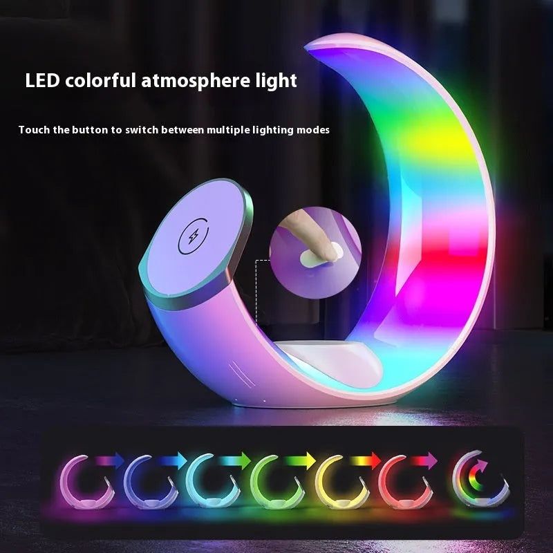 White wireless 4-in-1 ambience light charger with LED night lamp and Type-C port