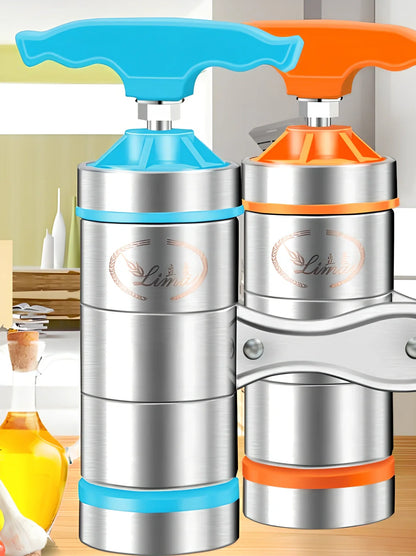 Small stainless steel pasta machine with seven mould attachments for home use