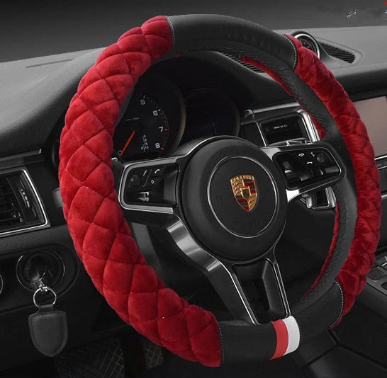 Universal 38cm plush steering wheel cover with cute footprint design