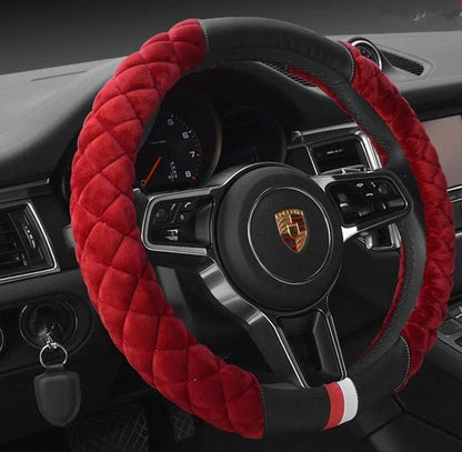 Universal 38cm plush steering wheel cover with cute footprint design