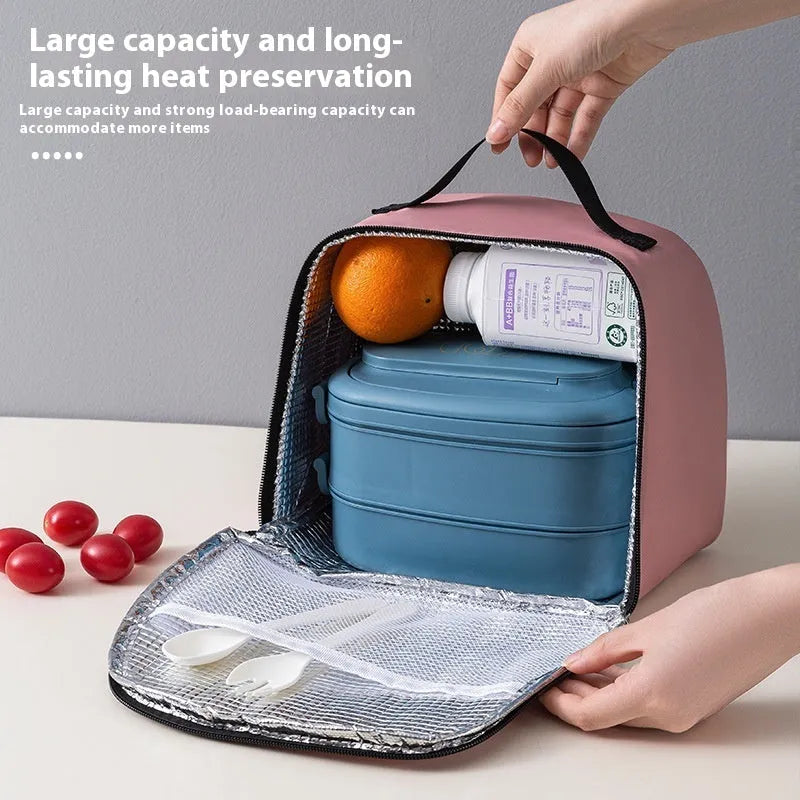 Large insulated lunch box bag in textured cloth available in five colours