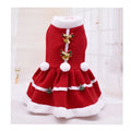Red fleece Christmas dog dress with skirt design on a small dog, size S to XXL available.
