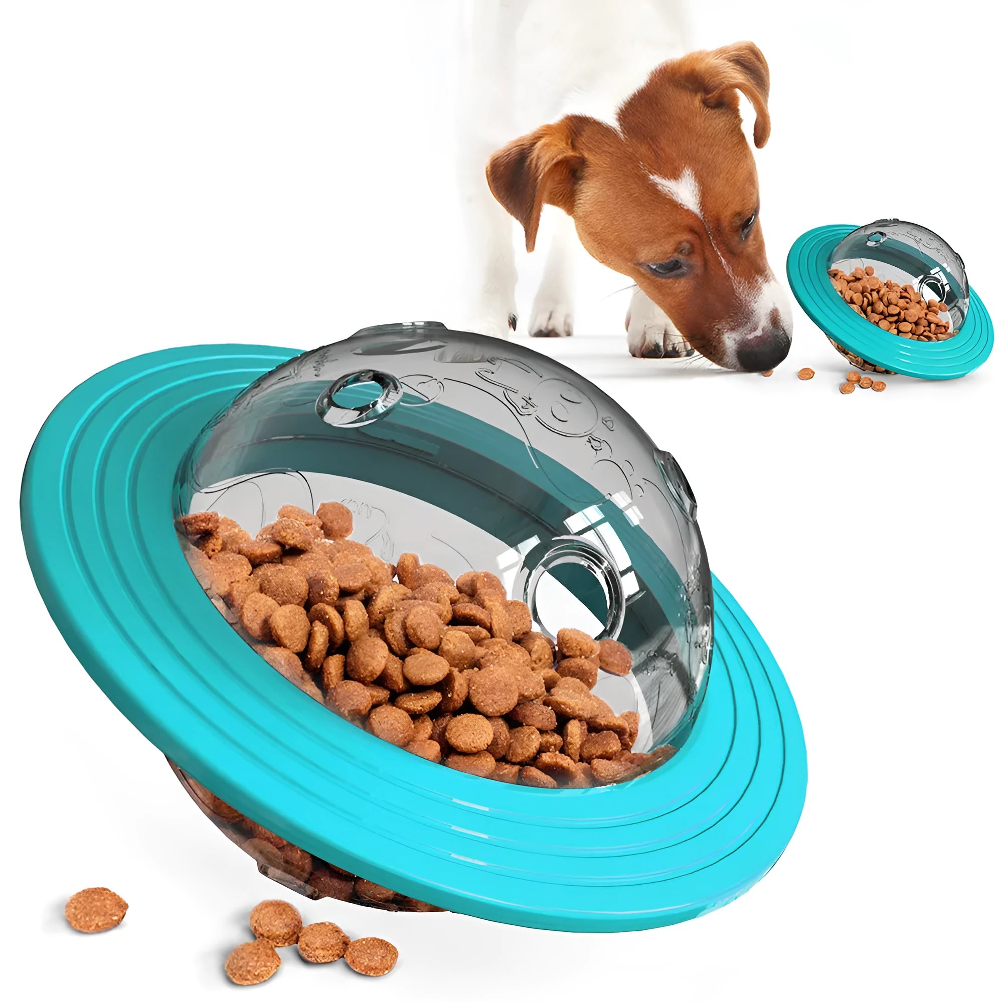 Missing food educational toy in Lake Blue plastic with leak-feeding hole for dogs and cats