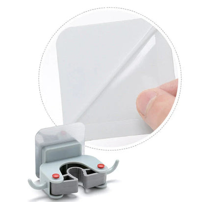 Nail-free multi-function traceless mop holder with double hooks for organizing cleaning tools