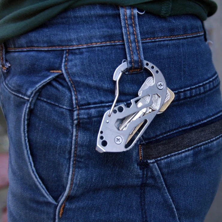 Outdoor portable multi-function key clip with optional bottle opener, durable metal construction